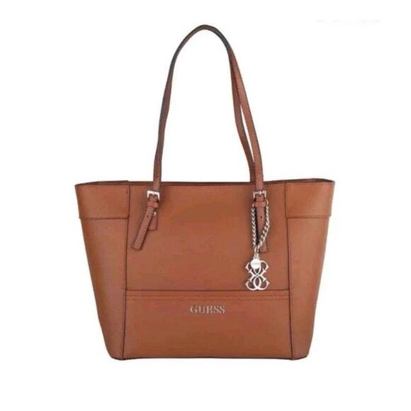 Guess Delaney Brown Cognac Tote Handbag Purse Tote - Picture 1 of 12